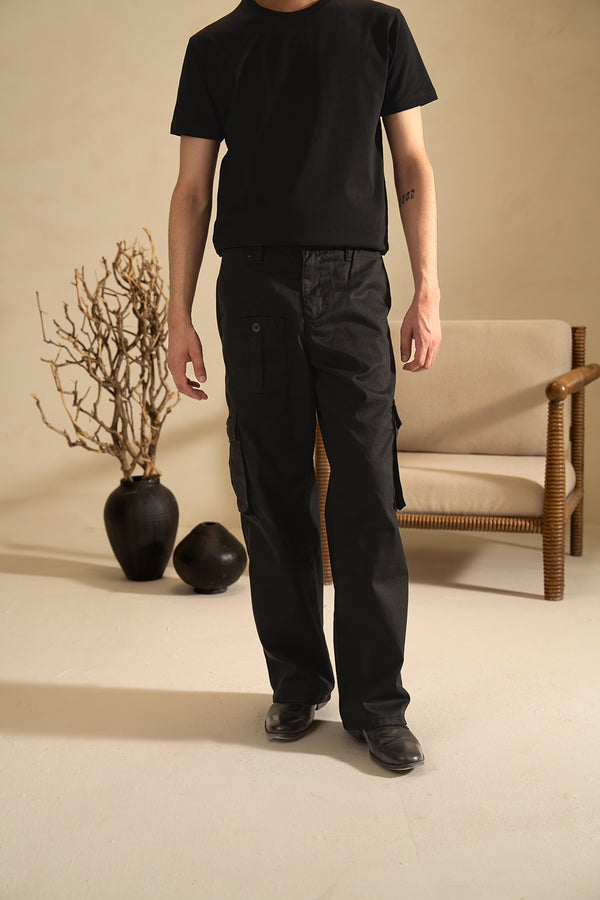 RELAXED CARGO PANTS - BLACK