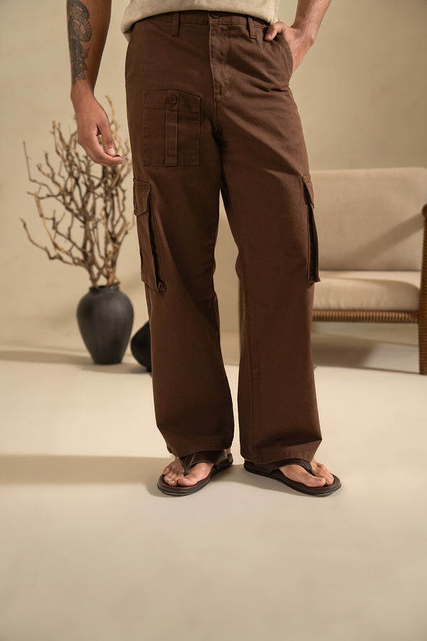 Relaxed Fit Cargo Pants - Brown